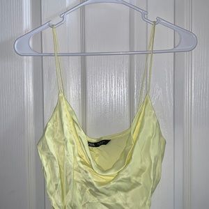 lime green zara silky top, size M
